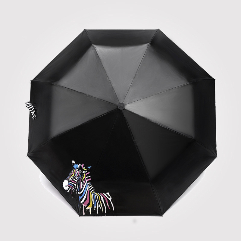 Horse Printing Color Changing Magic Waterproof Lightweight Black Coating Fabric Auto Open Close Folds Umbrella