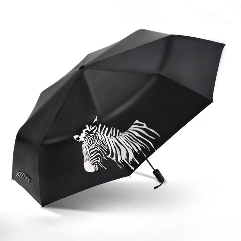 Horse Printing Color Changing Magic Waterproof Lightweight Black Coating Fabric Auto Open Close Folds Umbrella