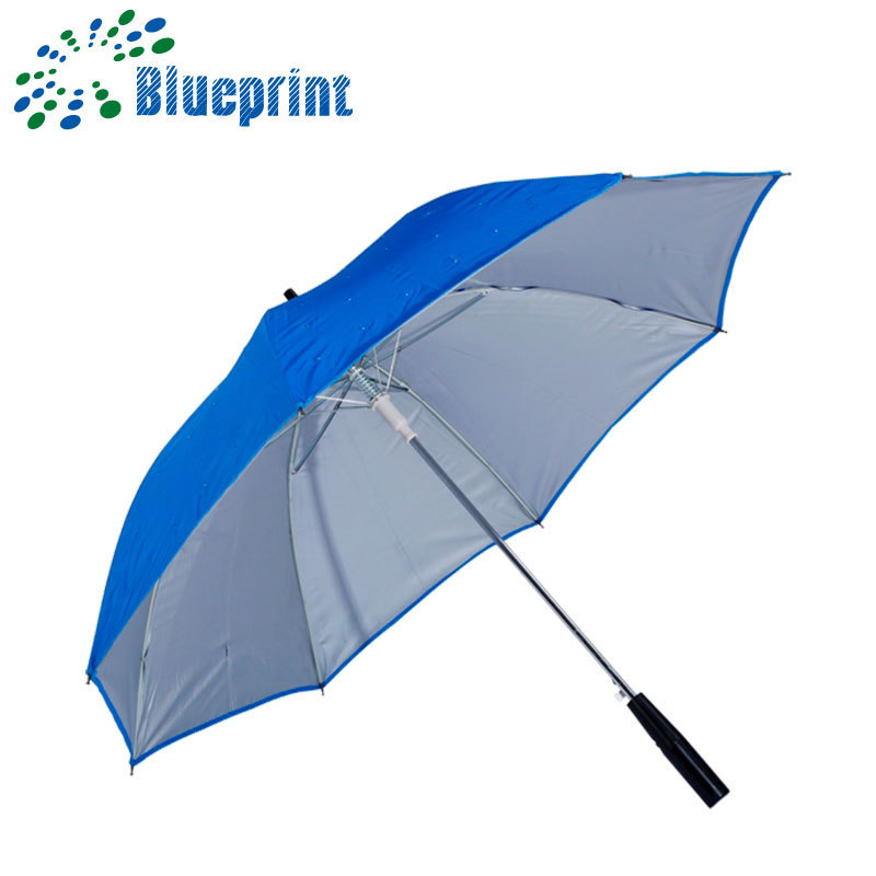 Waterproof rain umbrella with silver coating in side 23 inch 8 ribs stick double layers umbrella with LED light on whole canopy