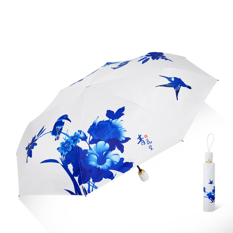 Beauty Celadon custom logo printed mini sun protective umbrella five fold umbrella with digital printing Umbrella for women