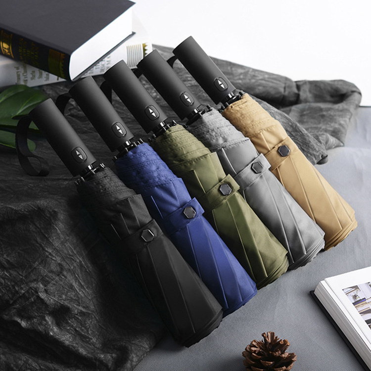 Strong Waterproof Folding PU Coated Comfortable Handle Fully Automatic Windproof Men Business Umbrella