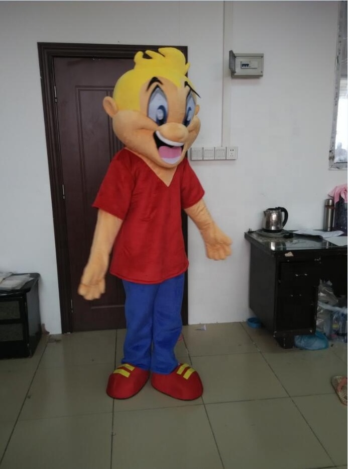 Big smile yellow hair boy adult mascot costume for kids party