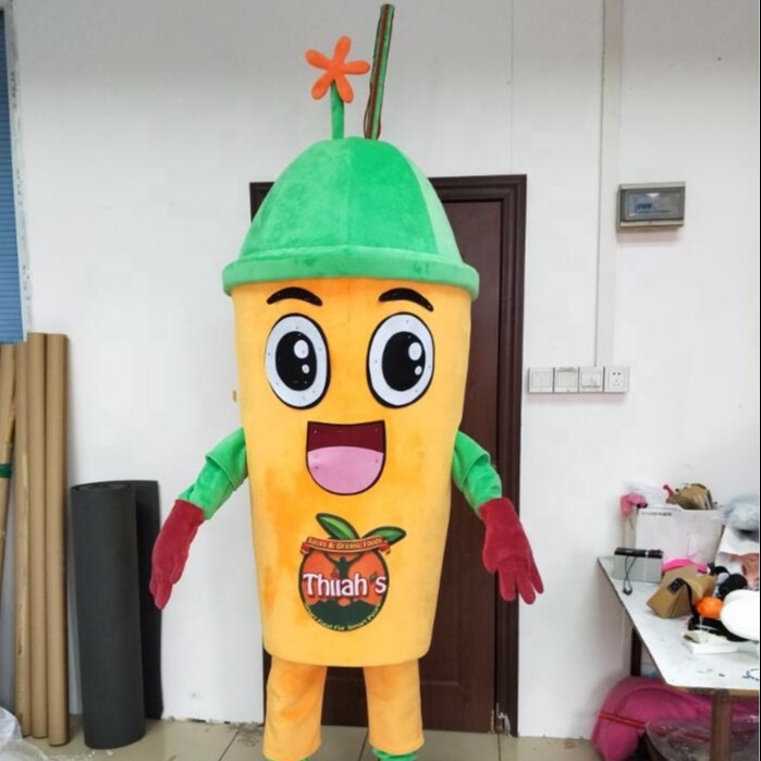 Blue Sky custom orange smoothie cup mascot costumes for adults