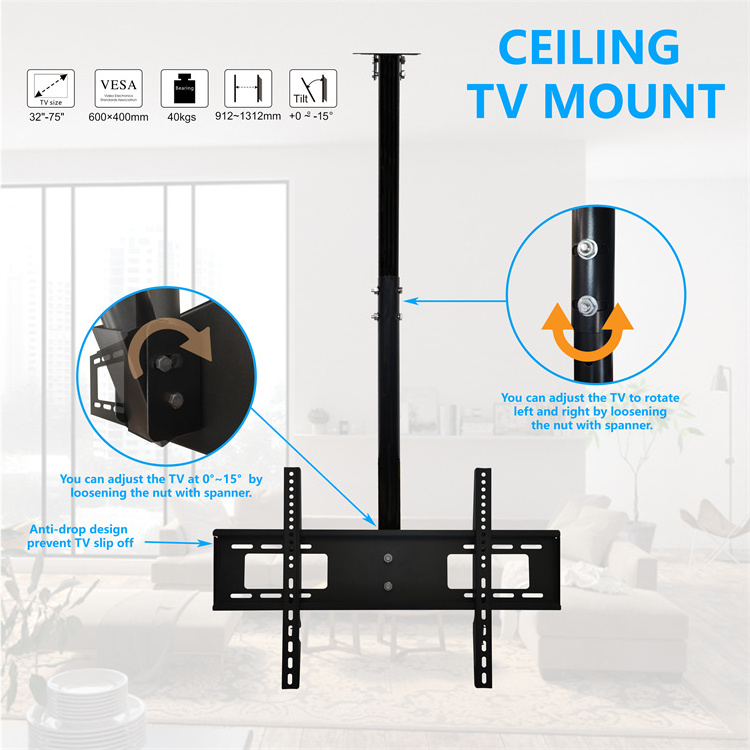 Hot Sale model TV lift Home Furniture General Use TV Ceiling Mount Bracket for 32~75 inch TV up to 88lbs, in black color