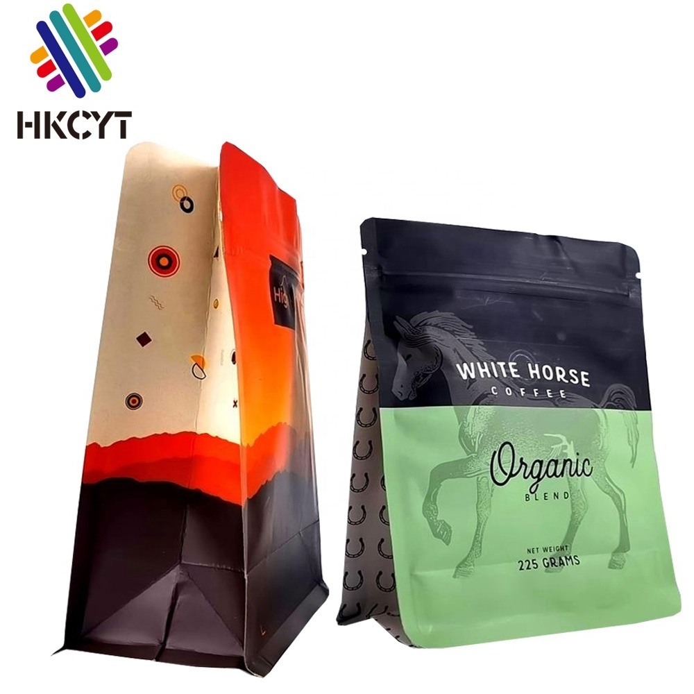 Coffee Bag With Valve And Zipper Bean Factory Custom Printed Flat Bottom 250g 1kg Compostable Biodegradable Coffee Bag Custom