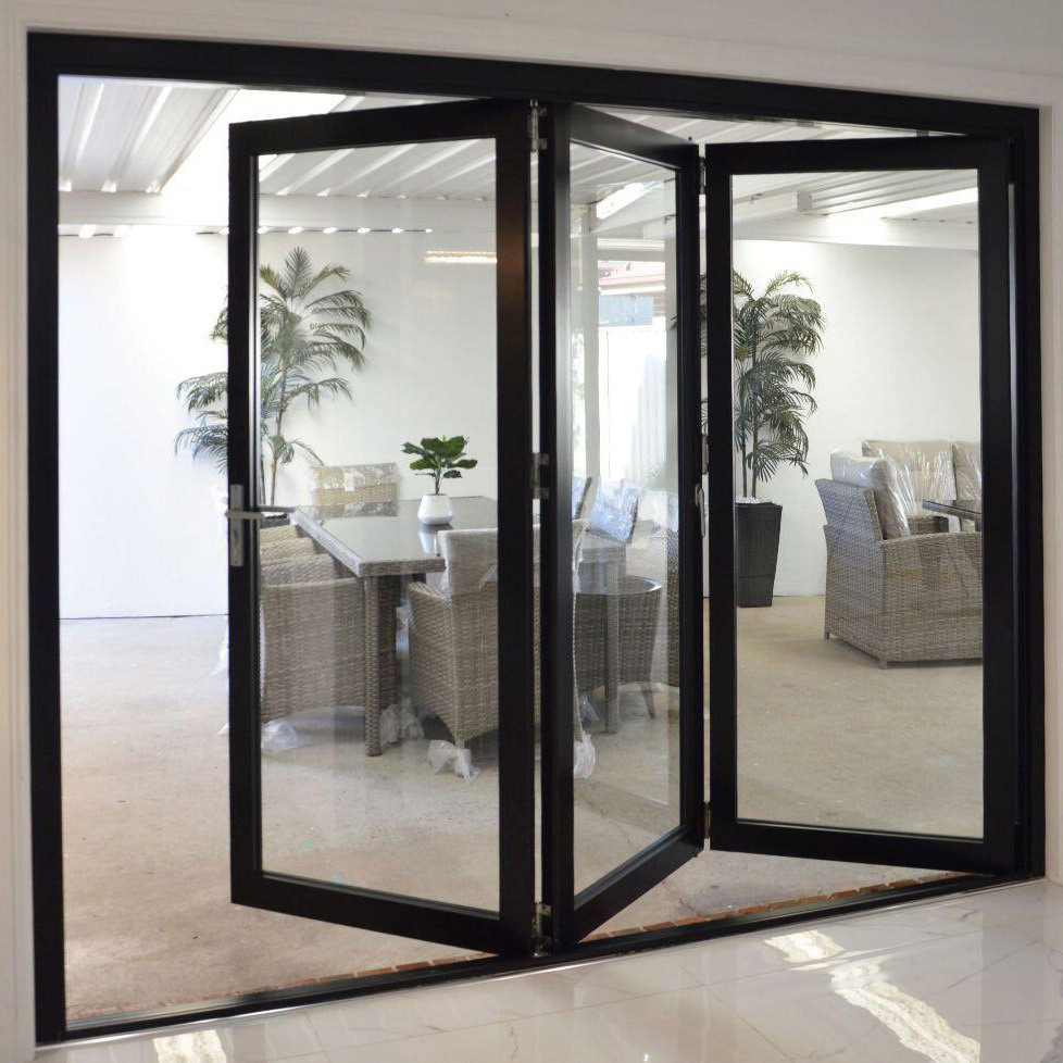 Luxury Pvc Aluminum Frameless Folding Glass Door Sliding Bathroom Interior Partition Bifold Glass Door