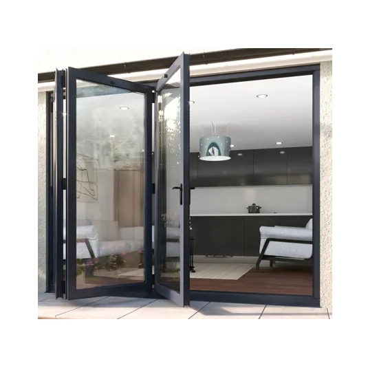 Luxury Pvc Aluminum Frameless Folding Glass Door Sliding Bathroom Interior Partition Bifold Glass Door