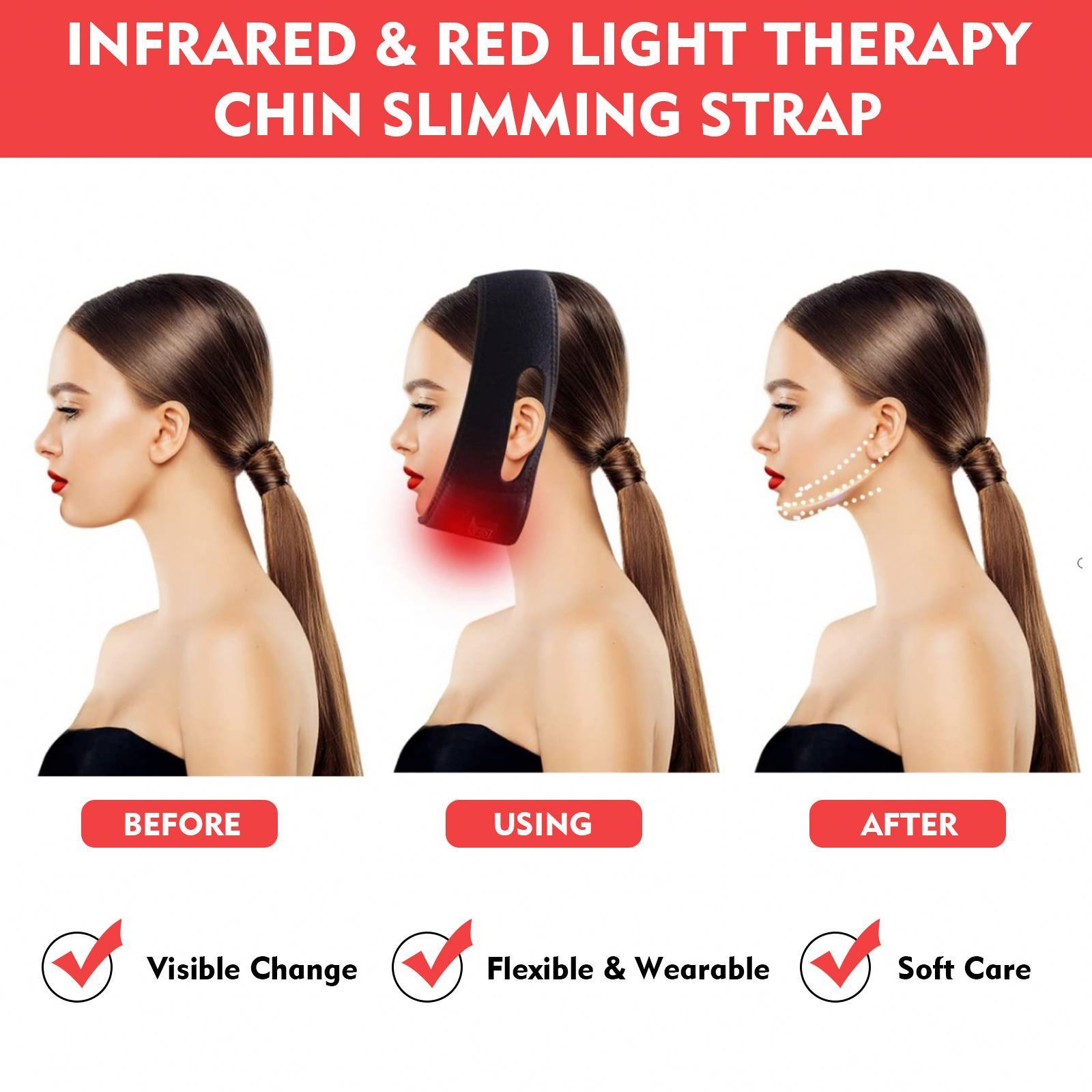 Infrared Red Light Therapy Chin Strip 660nm LED Red Light 850nm Near-Infrared Light Flexible Chin Strap