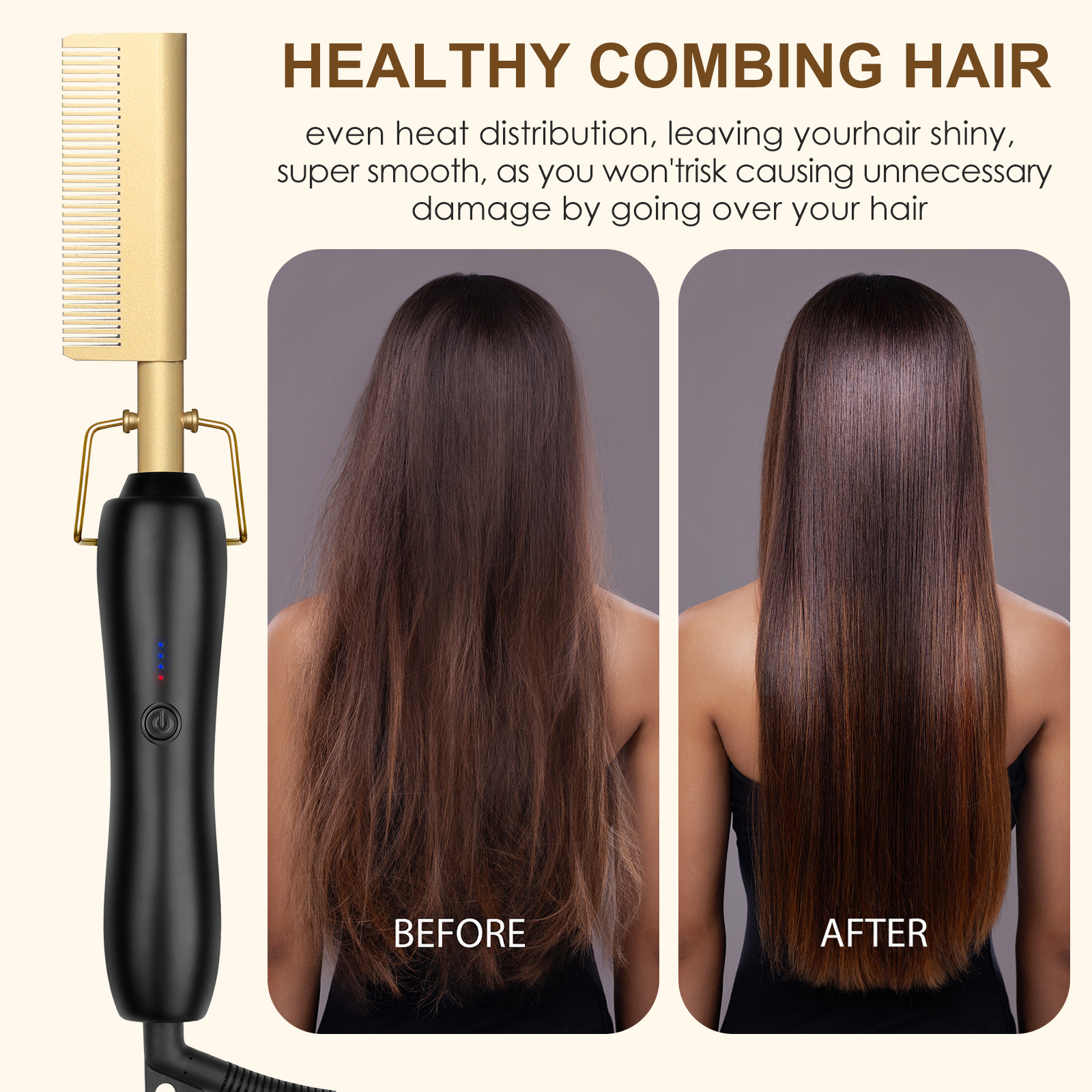 Electric Hot Comb Portable Black Styling Pressing Comb Hair Straightener Brush PTC Ceramic Heating Hair Straightening Combs