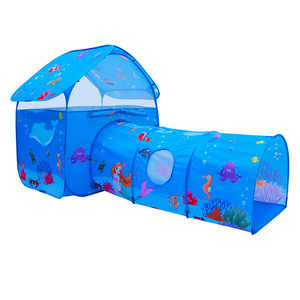 #15 2020 Top selling  Kids Tunnel Tent for Boys & Girls Indoor Outdoor Play Tent With Underwater Ocean Animals Children Crawling