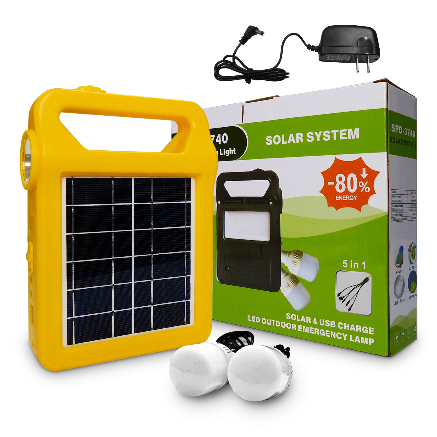 Clearance Price SPD3740 2000mAH Lithium with 2 Bulbs 5v USB Output Port Mini Dc LED Home Cheap Price Solar Lighting System