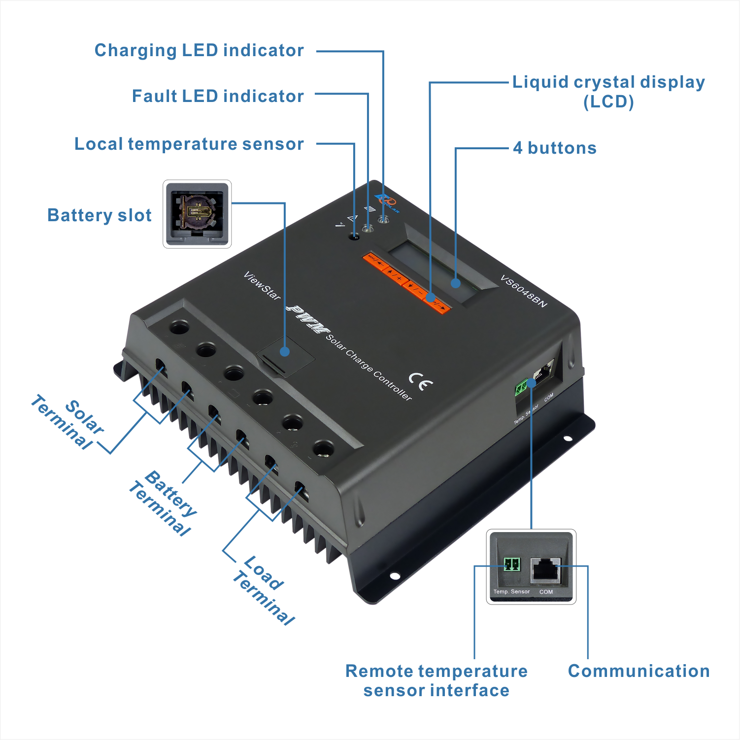 EPEVER VS BN Series 10A 20A 30A 45A 60A Muilti functional LCD display PWM Solar Charge Controller 12/24/36/48V controller