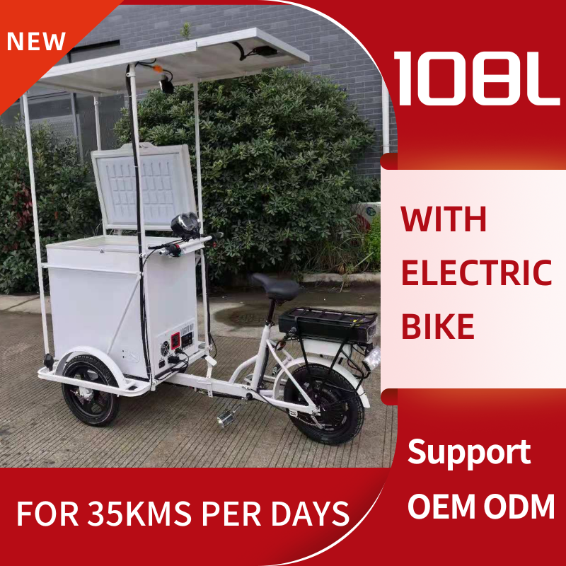 Ice Cream Trolley Factory Customization 108l 67w with Electric Bike for Motor 35kms Per Mobile Restaurant R134a Refrigeration