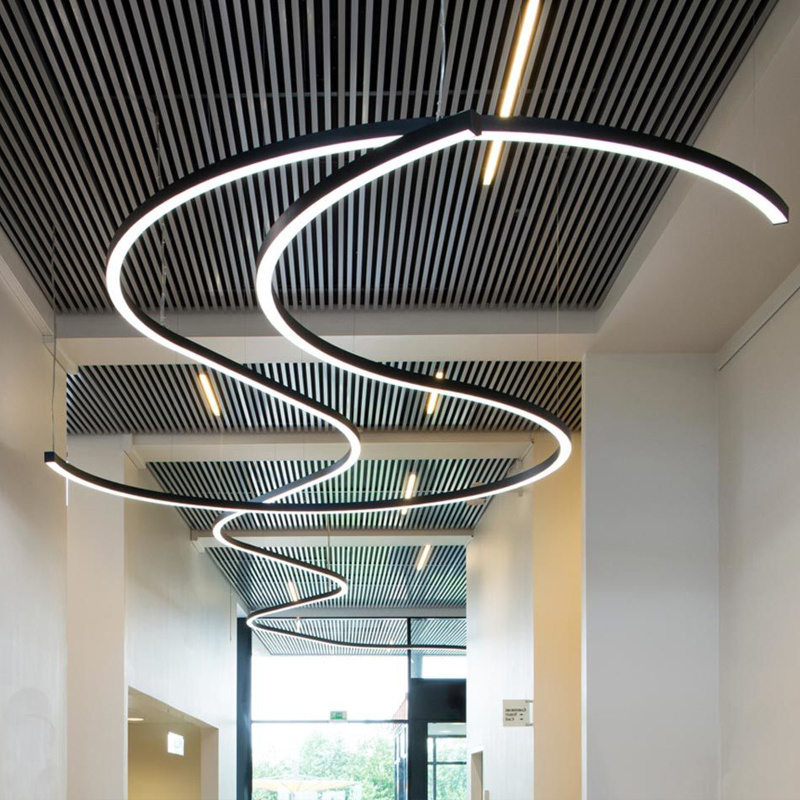 Suspended/surface ceiling mounting S curved led light for projects with factory direct price