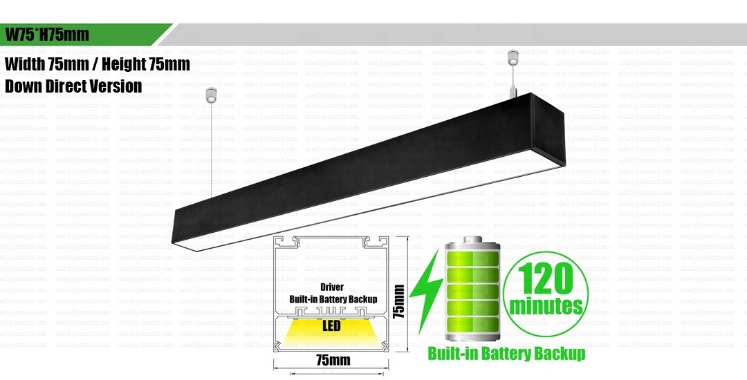 Rechargeable Emergency with 4400mAh lithium battery Triac Diming LED Linear pendant tube light for office warehouse corridor