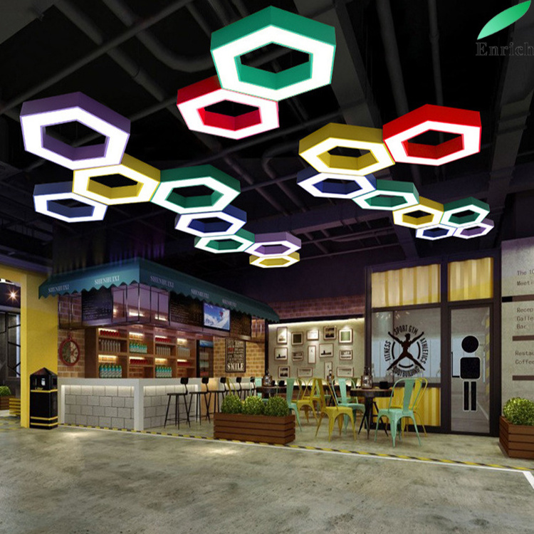 Office Modern Hexagonal Chandelier With Direct And Indirect Lighting Solid LED Suspension LED Pendant Light