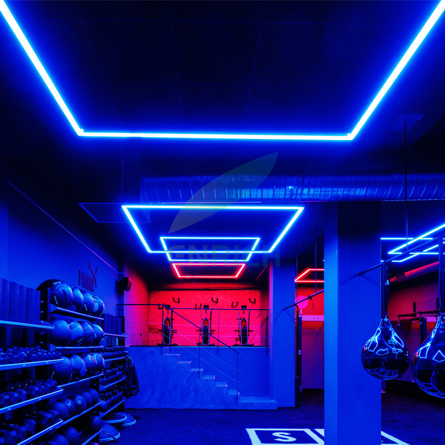 Modern Gym Lighting RGB Color Changing Custom LED Square Linear Pendant Light with App Control