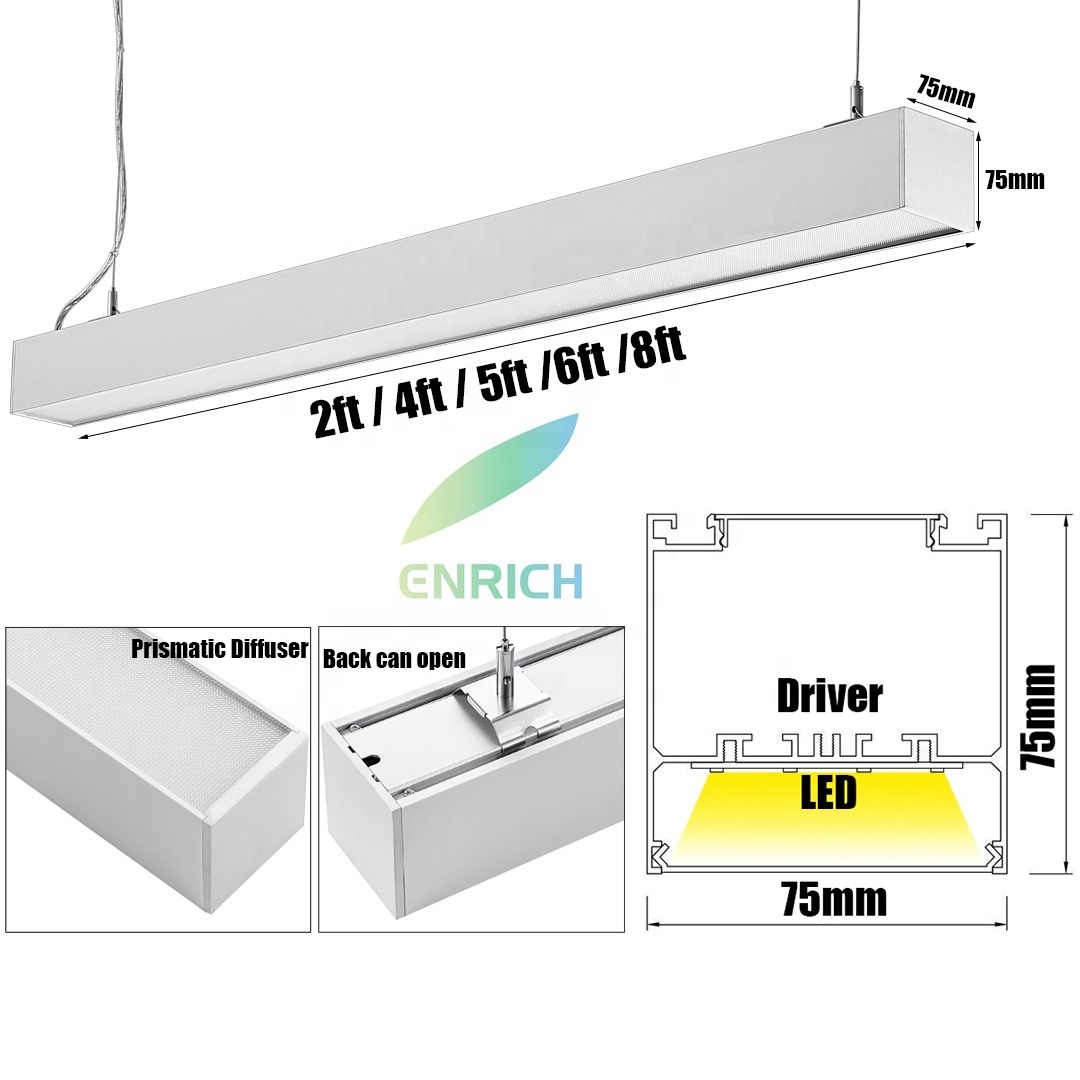 DALI 0-10V Triac Dimming Indoor Chandelier Pendant Light Prismatic Diffuser UGR<19 Linear LED Light