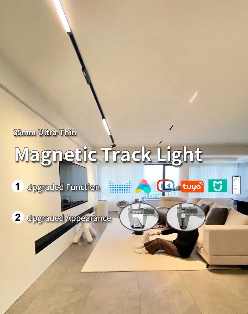 Slim Suspended Magnetic Track Light Led Rail Lamp Borderless Lighting Fixture Aluminum Spotlights For Living Room