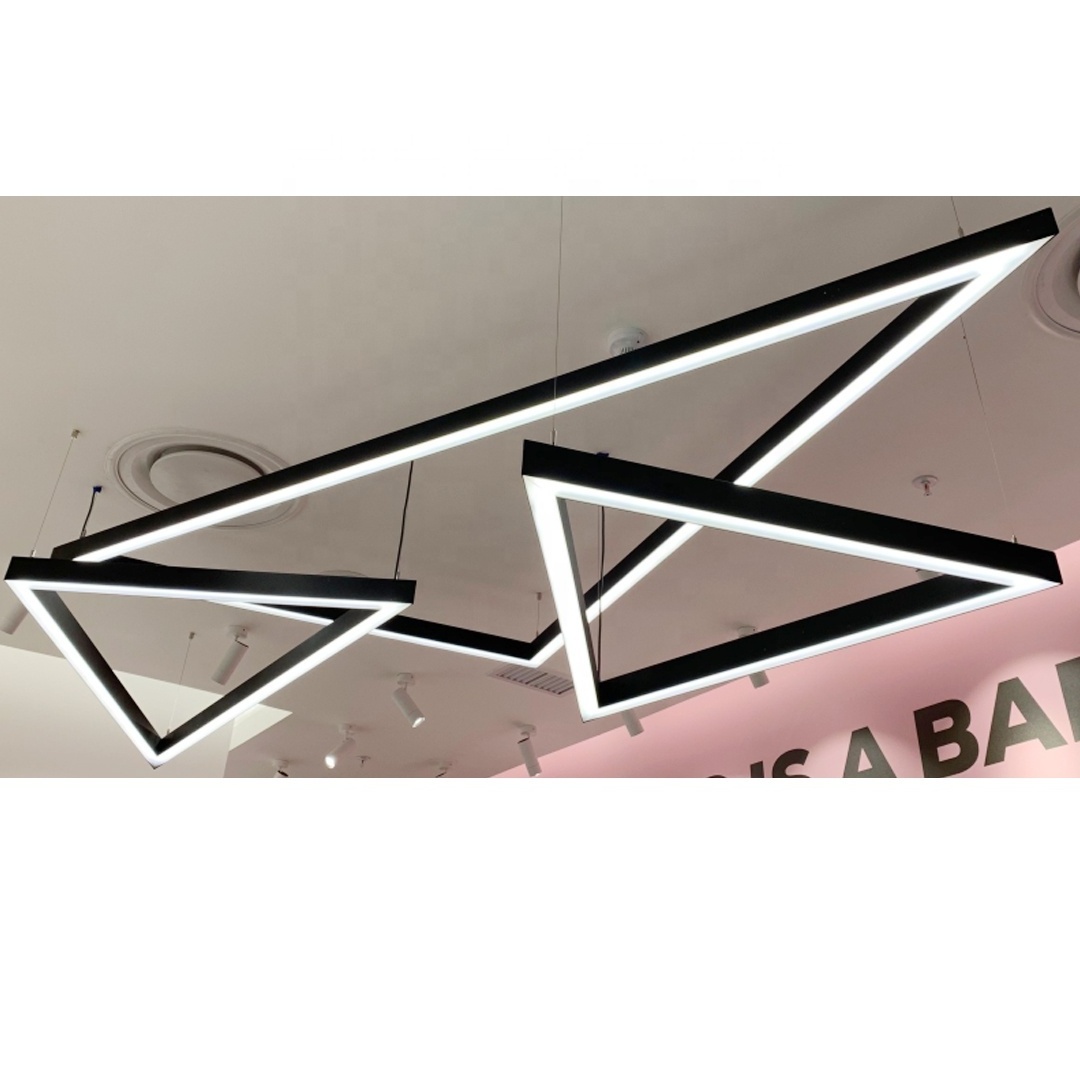 Triangle Shape Black Finished Aluminum Profile Triangle Pendant LED Linear Hanging Light Chandeliers & Pendant Lights for Office