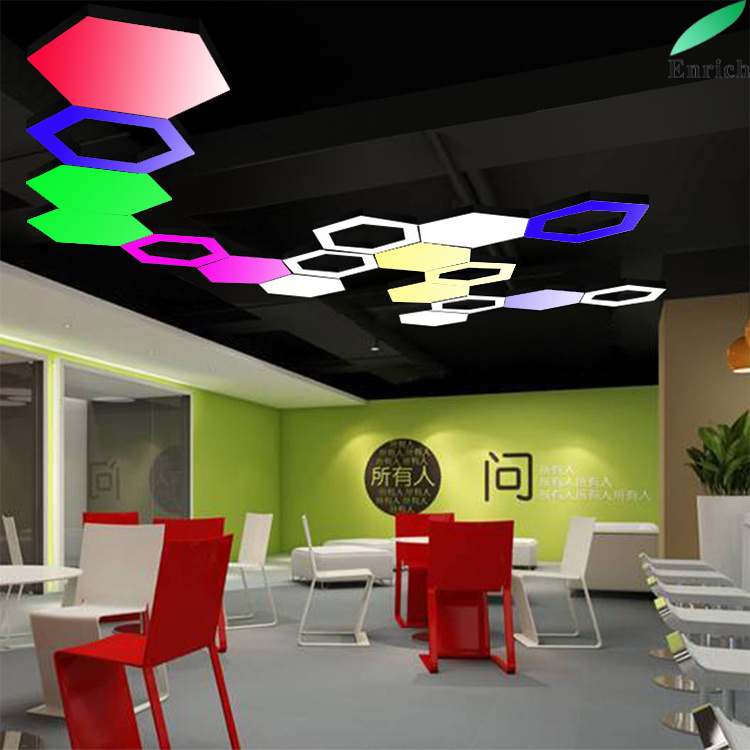 Indoor Hexagonal RGBW LED Pendant Lamp Fashionable Energy-Saving Strip Lights Black Bulb for Office Supermarket Restaurant