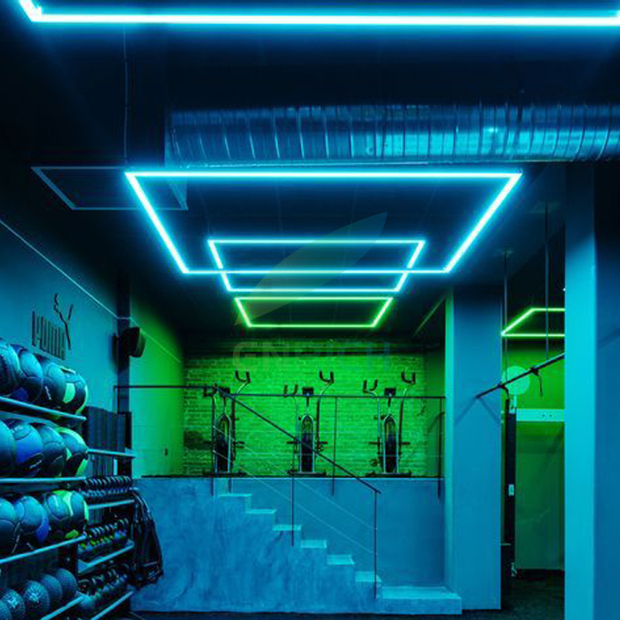 Modern Gym Lighting RGB Color Changing Custom LED Square Linear Pendant Light with App Control