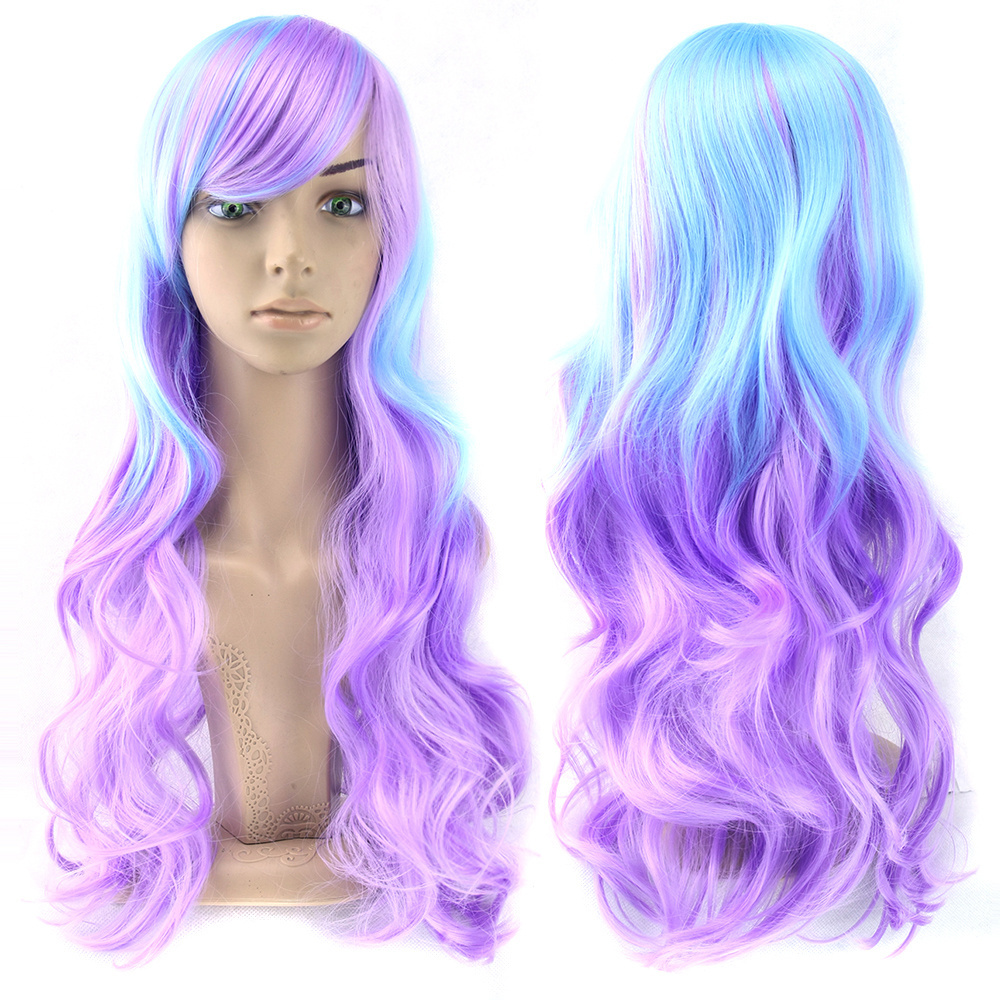 70cm Long Women Hair Ombre Color High Temperature Fiber Wigs Pink Blue Synthetic Hair Cosplay Wig Peruca Pelucas