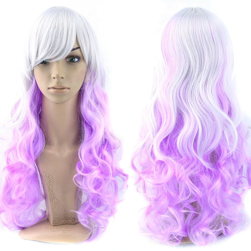 70cm Long Women Hair Ombre Color High Temperature Fiber Wigs Pink Blue Synthetic Hair Cosplay Wig Peruca Pelucas