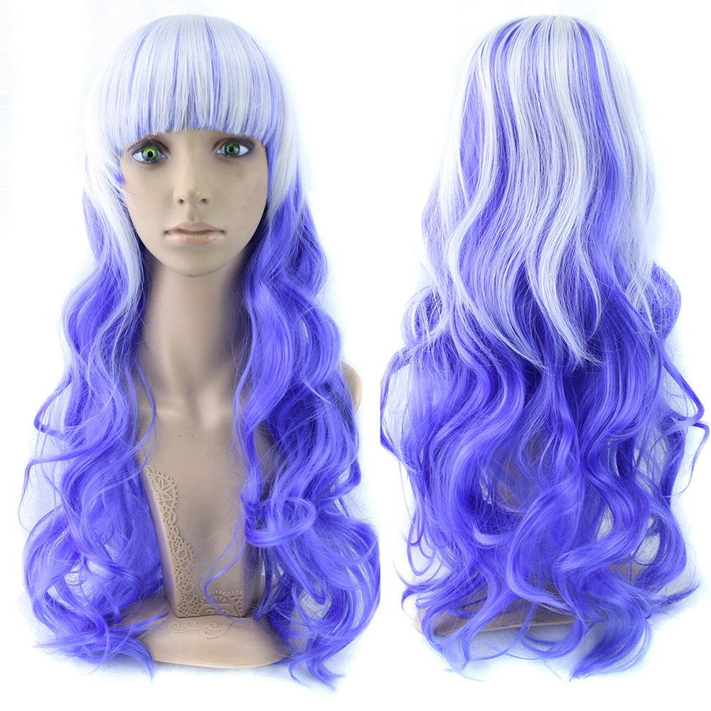 70cm Long Women Hair Ombre Color High Temperature Fiber Wigs Pink Blue Synthetic Hair Cosplay Wig Peruca Pelucas