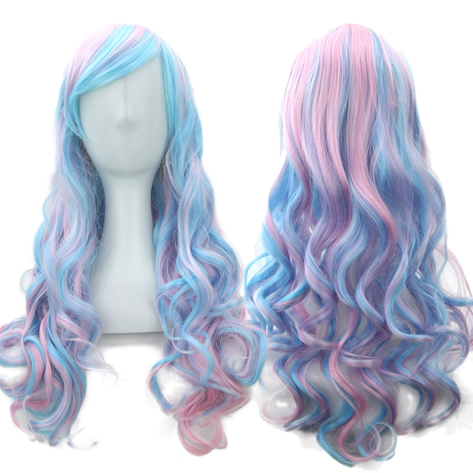 70cm Long Women Hair Ombre Color High Temperature Fiber Wigs Pink Blue Synthetic Hair Cosplay Wig Peruca Pelucas