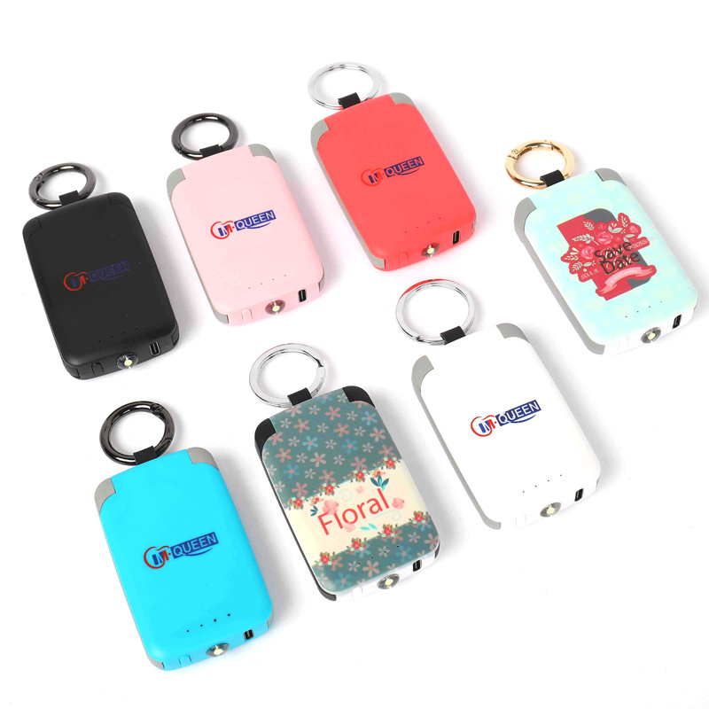 Custom Logo Portable Charger Key Chain Mobile Mini Power Bank With Cable Double Charger 2000mAh Phone Small Keychain Power Bank