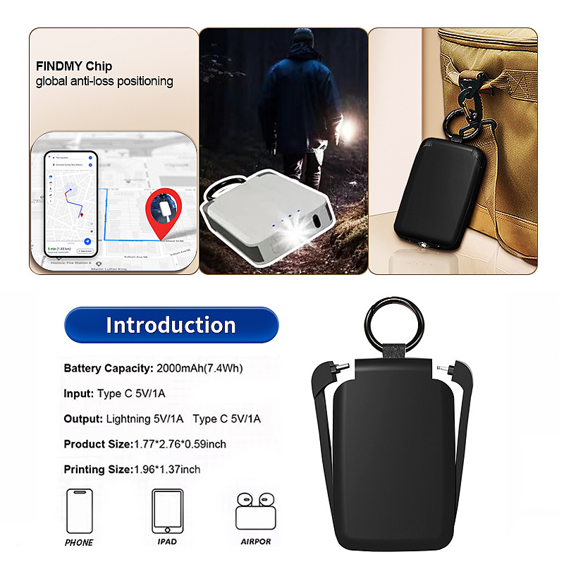 Custom Logo Portable Charger Key Chain Mobile Mini Power Bank With Cable Double Charger 2000mAh Phone Small Keychain Power Bank