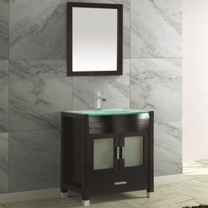 Bathroom Vanity with Curved Glass Countertop, Bathroom Cabinet 8901-24"/30"/36"