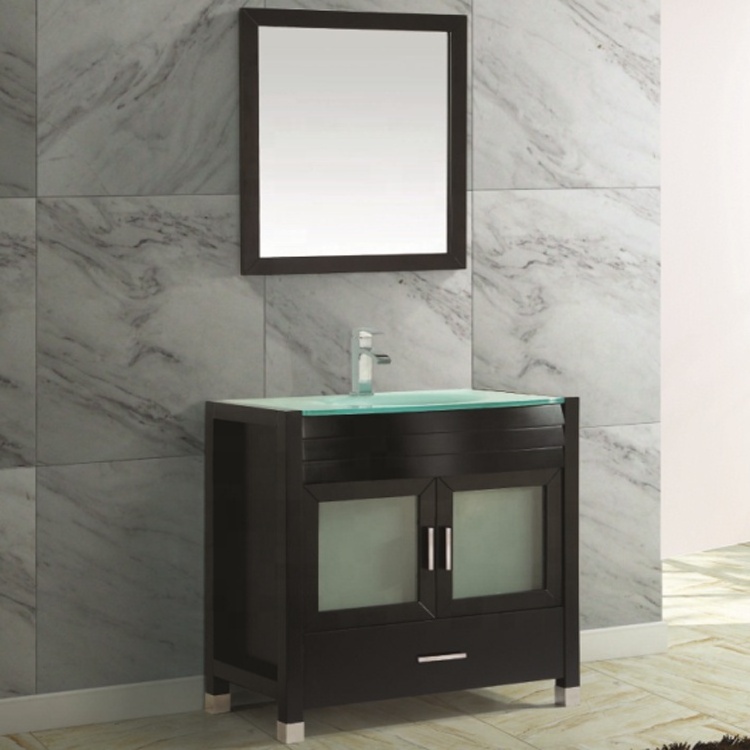 Bathroom Vanity with Curved Glass Countertop, Bathroom Cabinet 8901-24