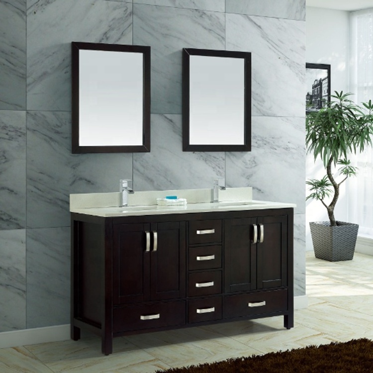 60 inch Wooden Bathroom Furniture Vanity Bathroom Cabinet with Quartz Stone Countertop 8904-60