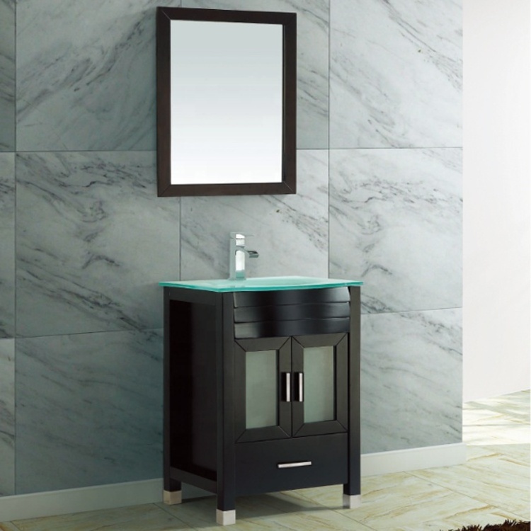 Bathroom Vanity with Curved Glass Countertop, Bathroom Cabinet 8901-24