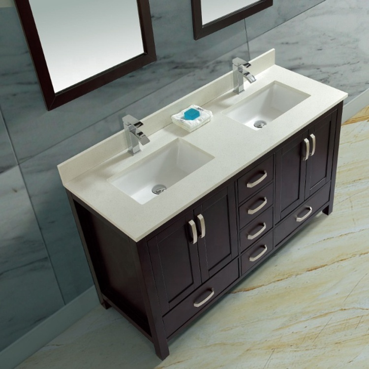 60 inch Wooden Bathroom Furniture Vanity Bathroom Cabinet with Quartz Stone Countertop 8904-60