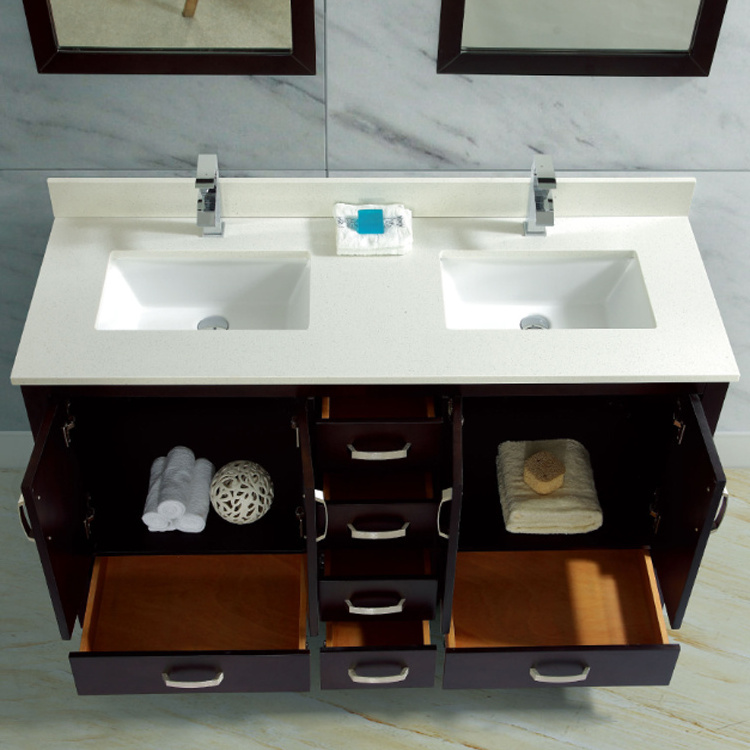 60 inch Wooden Bathroom Furniture Vanity Bathroom Cabinet with Quartz Stone Countertop 8904-60