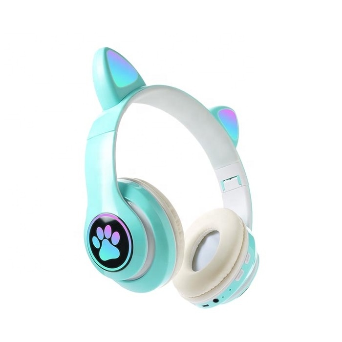 2022 hot selling Noise Cancelling V5.0 Cute Earphone Cat Ear Blue Headphone Wireless headset For Kids