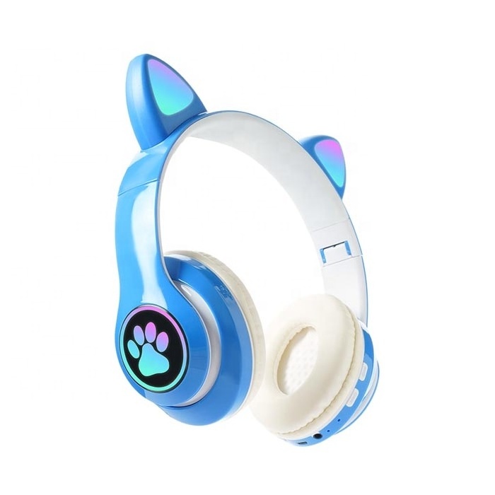 2022 hot selling Noise Cancelling V5.0 Cute Earphone Cat Ear Blue Headphone Wireless headset For Kids