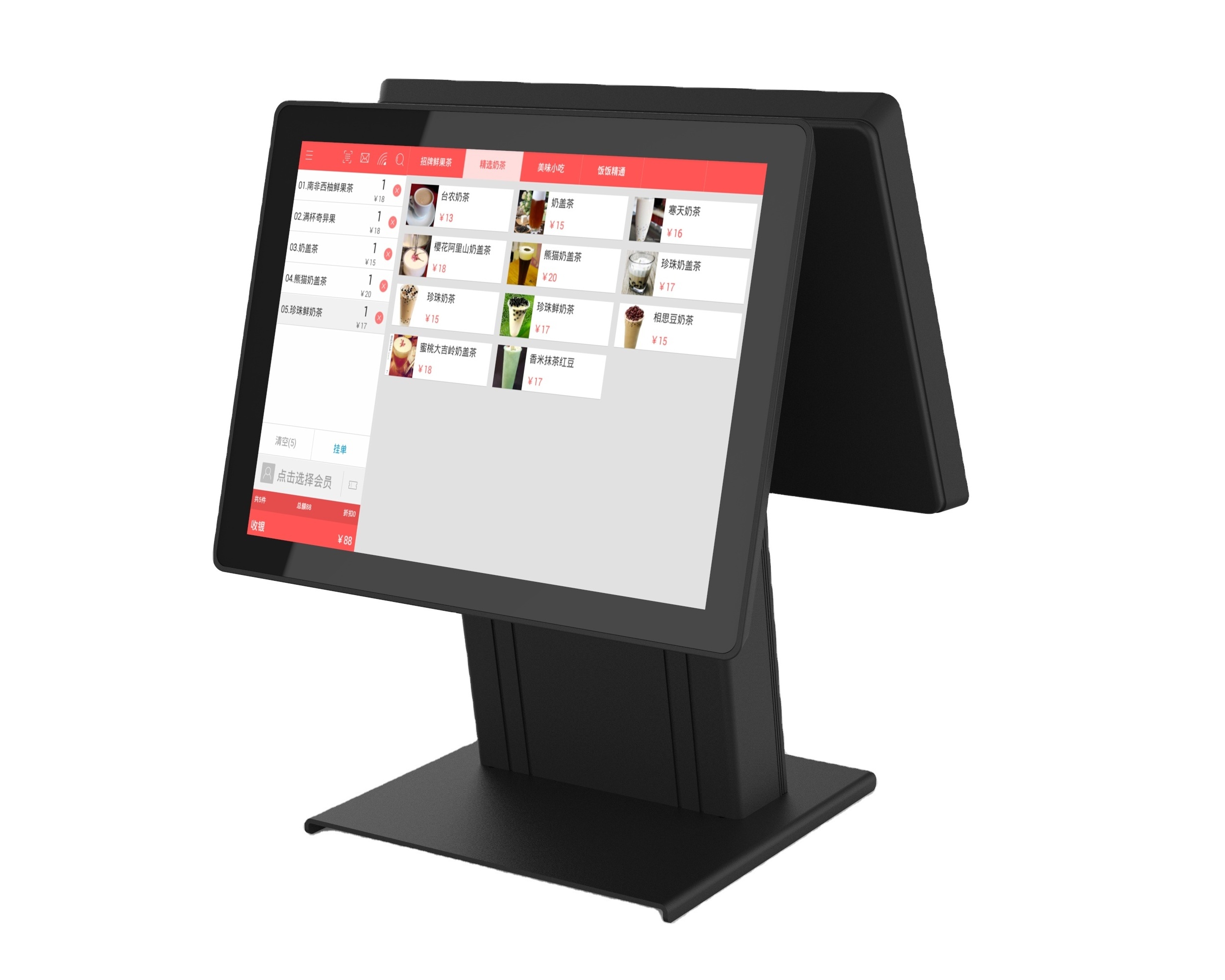 15 inch smart pos system for sale cash till machine Dual screen cash register