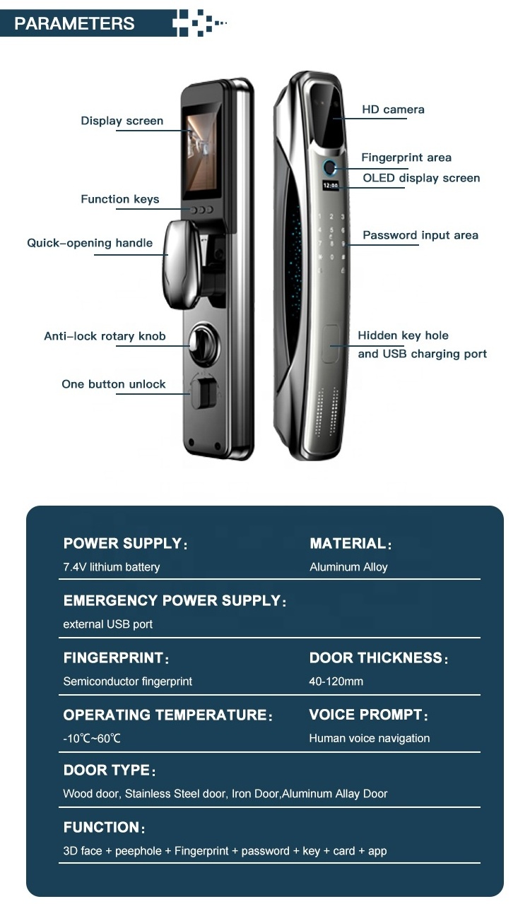 2023 smart locks cerradura inteligente 3d face recognition intelligent digital door lock fingerprint smart door lock with camera