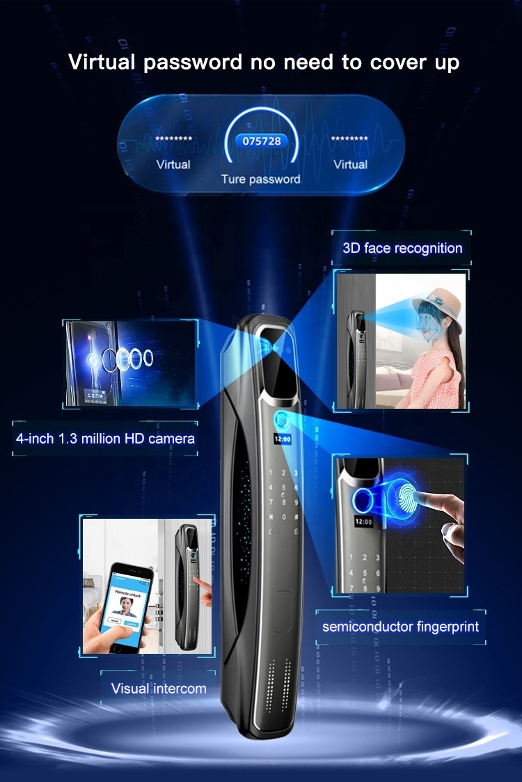 2023 smart locks cerradura inteligente 3d face recognition intelligent digital door lock fingerprint smart door lock with camera