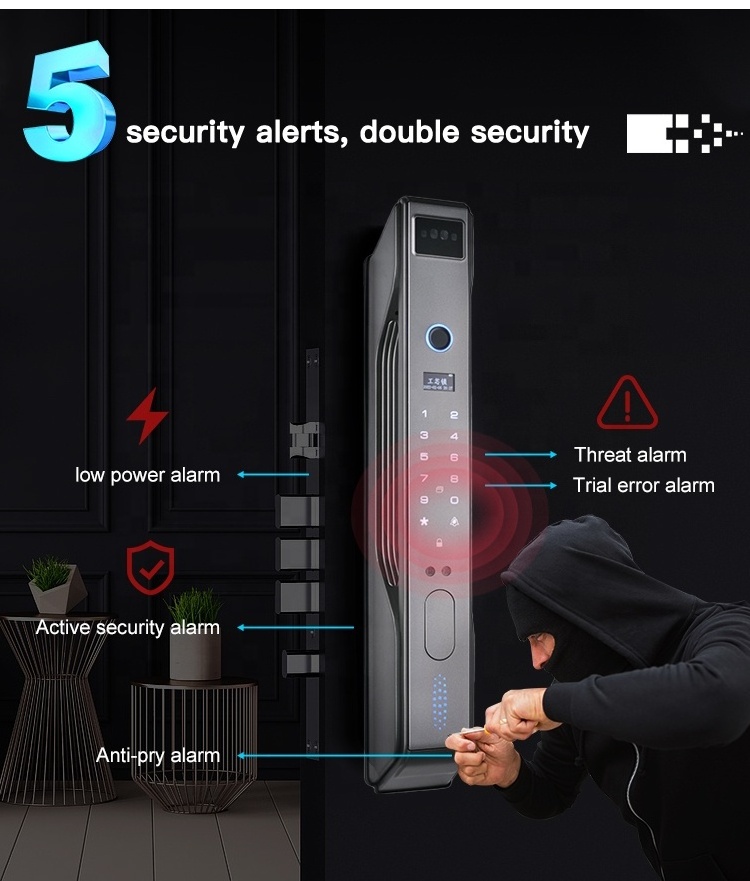 Remote Phone unlock Temporary Password Fingerprint Door Lock 3D Face Recognition Digital Smart Lock