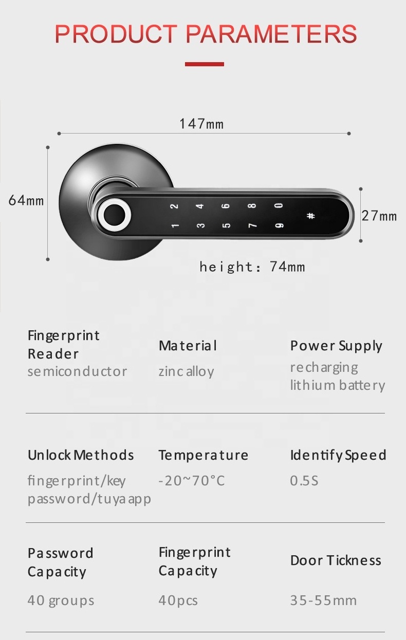 Intelligent Electronic Biometric Home Fingerprint Password Handle Lever ttlock smart door lock