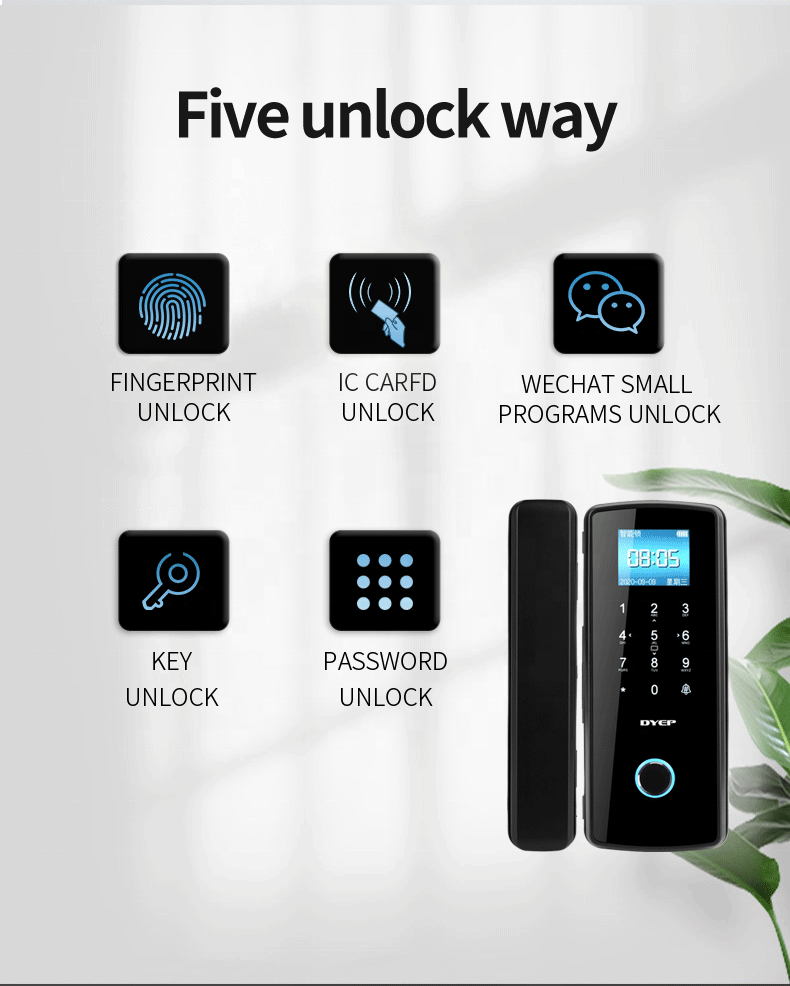 Fingerprint Aluminum alloy intelligent glass door lock 4 dry battery digital password swipe card key smart glass lock