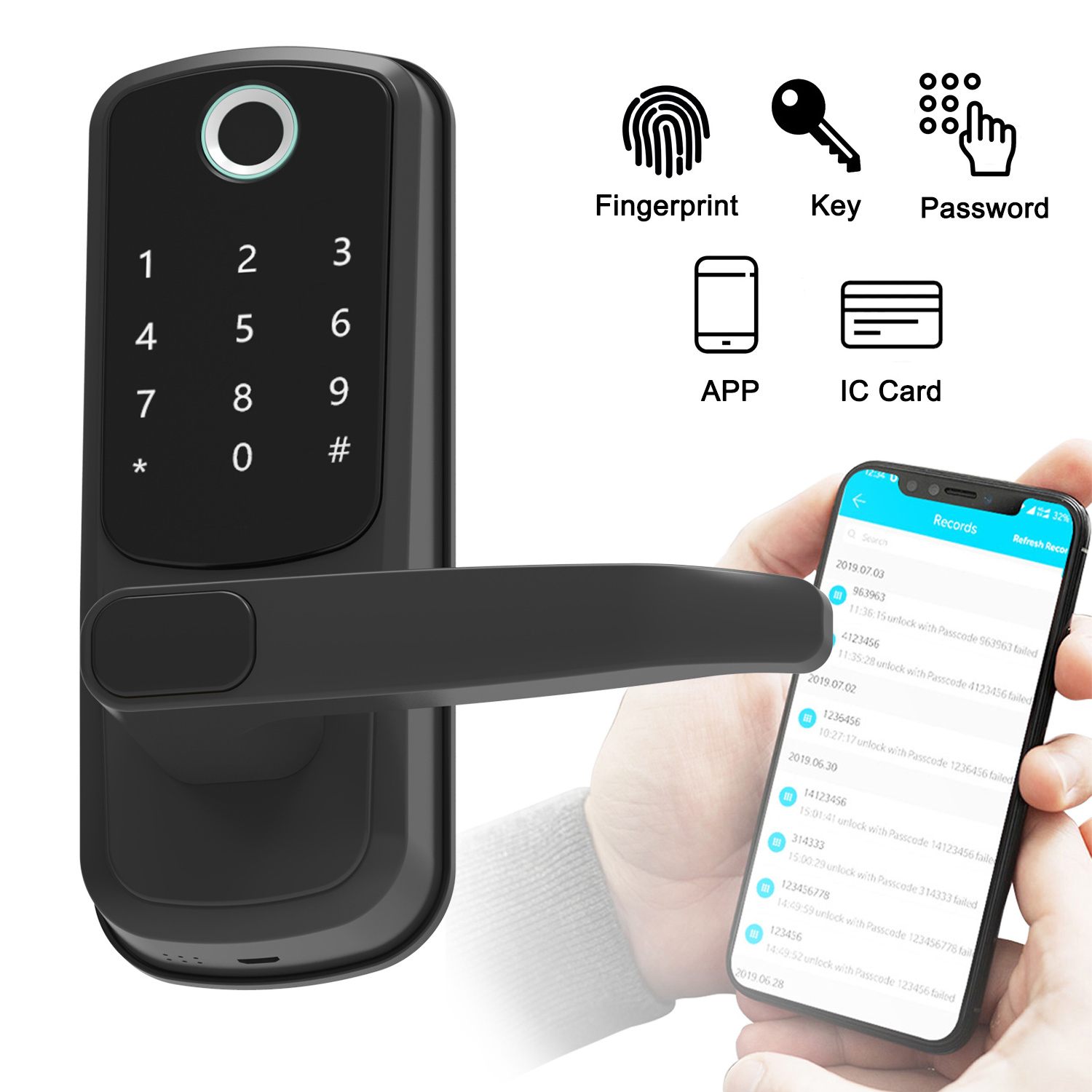 Remote Control APP Wifi Intelligent Keypad Security Code Fingerprint Door Handle Digital Door Lock