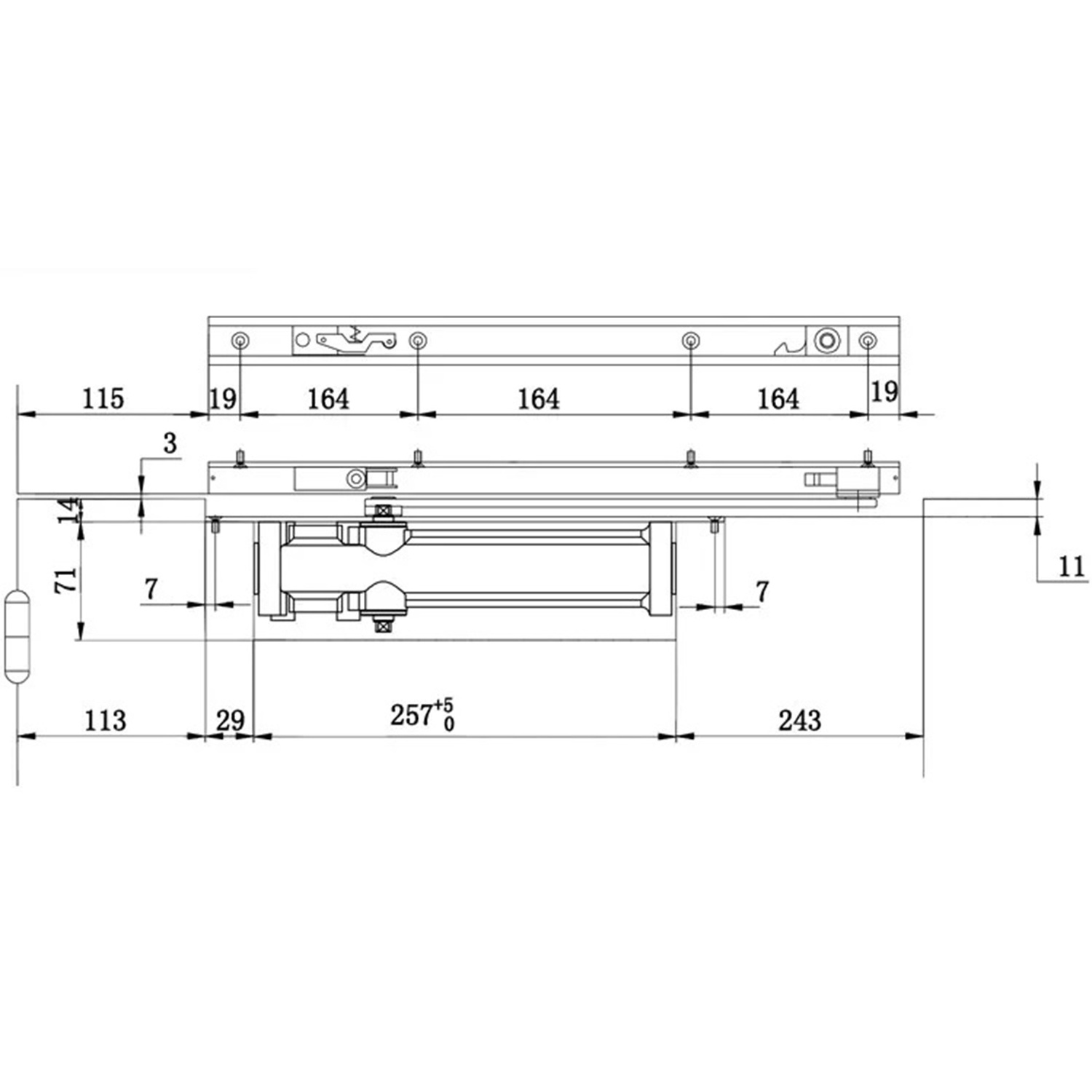 High Quality Concealed Hidden Two Stage Speed Adjustable Fire Rated Door Closer HD-3023