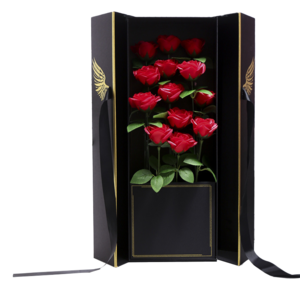 Large Black Packaging Flower Gift Boxes With Ribbon  Wedding Saint Valentin Bouquet Flower Box