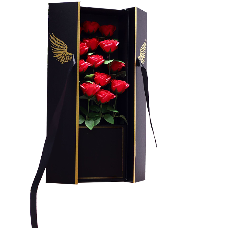 Large Black Packaging Flower Gift Boxes With Ribbon  Wedding Saint Valentin Bouquet Flower Box